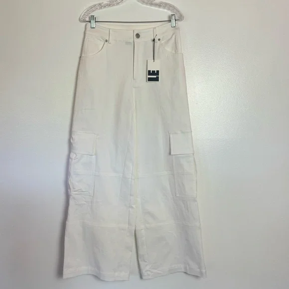 NWT Local European White RELAXED DENIM CARGO Oversized Pants Size Small - Picture 4 of 7
